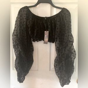 Delia’s black flower print lace long sleeve crop top size S with tags